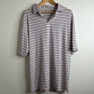 Straight‎ Down Polo Shirt Mens 2XL White Striped Golf Performance Stretch Active